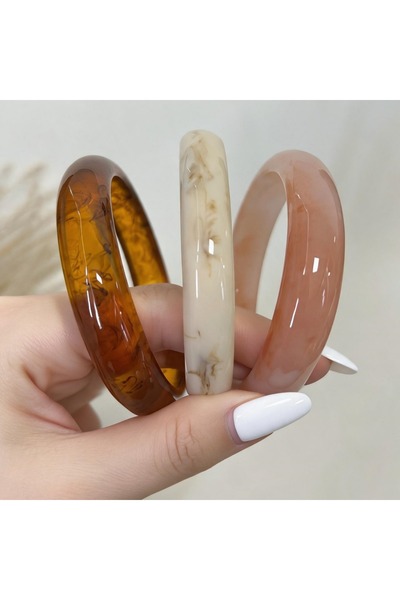 Choice S1203-Beige-Coffee 3Pcs/set Fashion Resin Stackable Bangles Set for Wo...