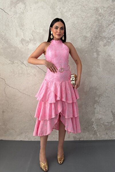 LUMU Pink Layered Flounce Dress