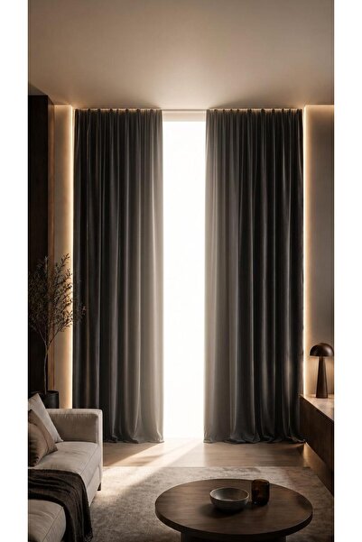 SHY TEKSTİL Anthracite Single Panel Blackout Background Curtain Light-Proof B...