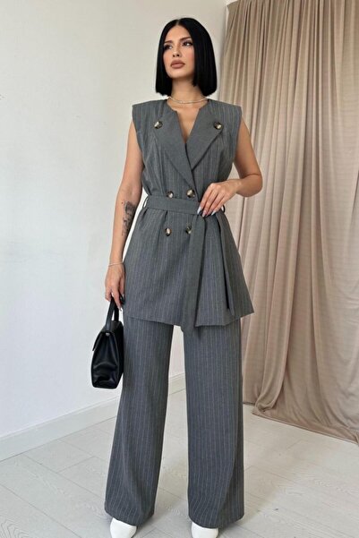 ELBEE Gray Buttoned Vest and Trousers Set