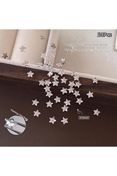 choice2 White 50Pcs Star Zircon Nail Rhinestones Sparkle 3D Nail Rivets Flat ...