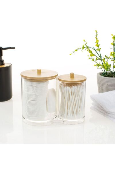 Zâna Casei Transparent Acrylic Cleansing Pad & Stick Holder with Bamboo Lid 1...