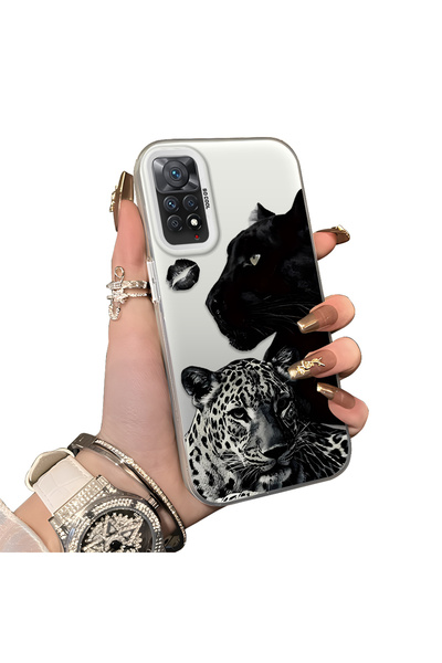 quırkshıeld Redmi Note 11 Pro 4G/5G Uyumlu Kara Panter ve Leopar Baskılı Sili...