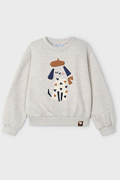 NOBLEKIDS Girl's Embroidered Crew Neck Sweatshirt Cream