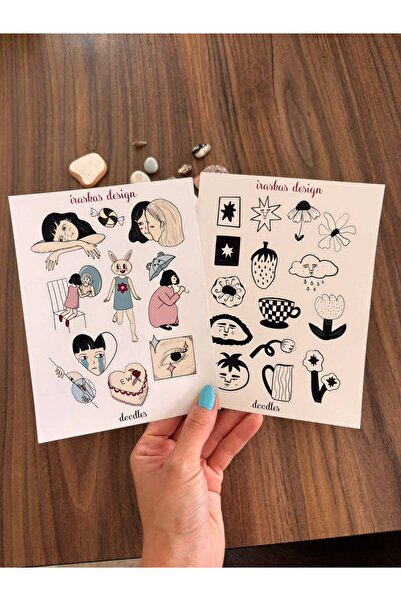 Pinterest Doodle Hand-draw Sticker Seti - 2 Adet A5 Boy - Journal, Scrapbook, Ajanda, Miya