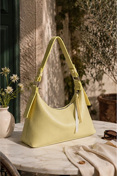 Rimense Women's Yellow Lined Hand and Shoulder Bag