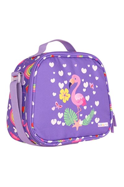KAUKKO Kids Purple Pink Flamingo Printed Girls' School Lunch Bag - L7226-1
