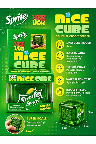 Needoh Jucărie Antistres Schylling Nice Cube, Ediție Limitată Sprite Verde, +...
