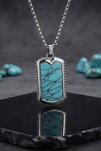 Prestige Turquoise Stone Necklace Stainless Steel Chain 902911