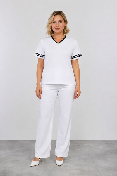 bihan store Women's V-Neck Short Sleeve Blouse with Sleeve Detail Y26126505 -...