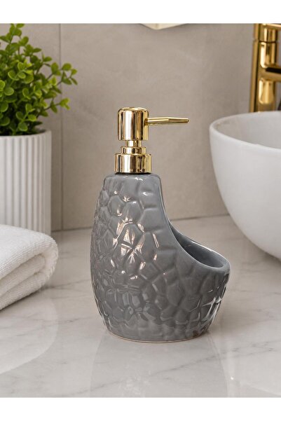 ALBETTO Porcelain Liquid Soap Dispenser 500ml Gray Stone Pattern with Sponge ...