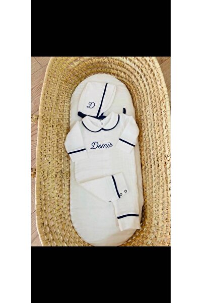 Tly Home Textiles Embroidered Muslin Newborn Baby Romper and Hat Set