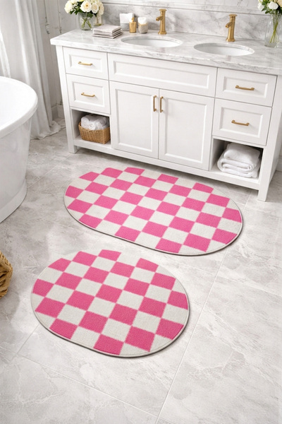 DEKOMOD Decorative Digital Printed Set of 2 Bath Mat Non-Slip Base Toilet Set