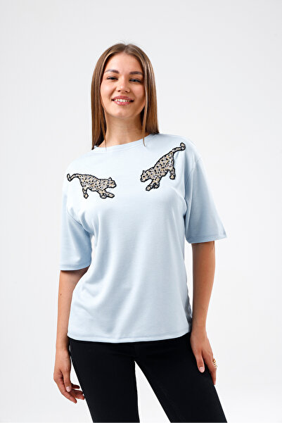 Madame QAN's Sequin Double Tiger Embroidered Premium Fabric T-Shirt