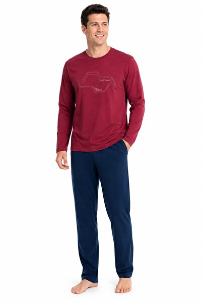 Pierre Cardin Men's Pajama Set, Crew Neck, Cotton, Geometric Contour Pattern