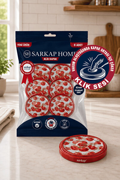 Sarkap Hijyenik Paketli 8'li 82 mm Klik Kavanoz Kapak - Domates