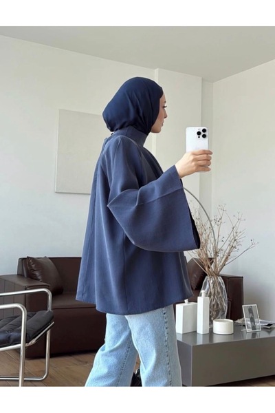 Bahar Altundemir Kadın Dik Yaka Yarasa Kol Oversize Modal Kumaş Tesettür Tunik