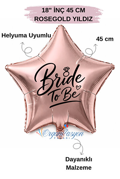 Organizasyon Pazarı 18 Inch Rose Gold Star Foil Balloon |   Bride to Be Print...