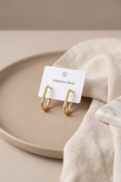Clariss 316L Steel Gold Color Zircon Stone Square Hoop Earrings