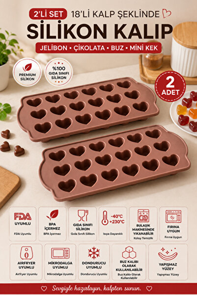 Stork 2 Pieces of 18 Heart-Shaped Silicone Chocolate Molds |   Jelibon, Ice C...
