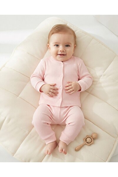 Ege Bebek 3-6-9-12 Months 100% Cotton Newborn Ribbed Bottom and Top Pajama Se...