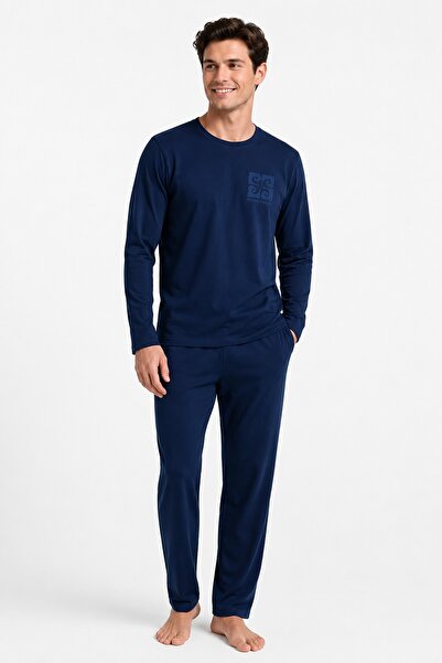 Pierre Cardin Men's Pajama Set, Crew Neck, Cotton, Square Monogram Pattern