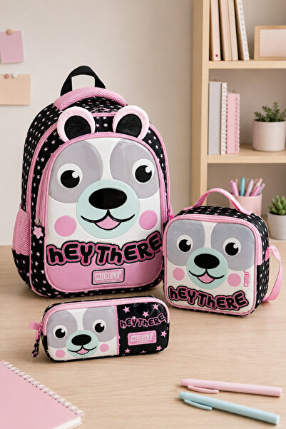 MUGGLE 9091 3-Piece Primary School Backpack, Lunchbox and Pen Holder Set with...