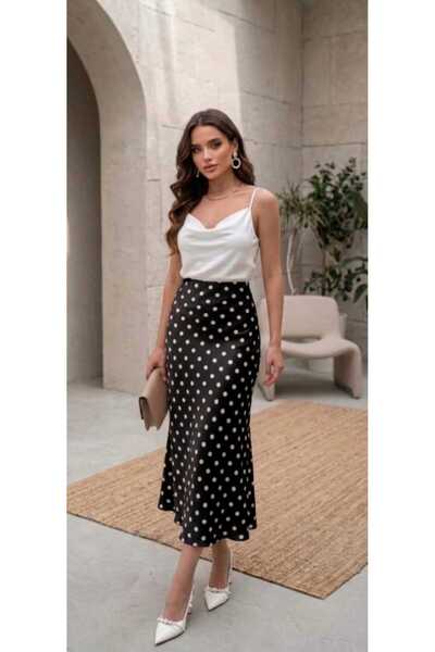 MODA UGS Kadın Saten Kemeri Lastikli 95 Cm Maxi Boy A Line Etek