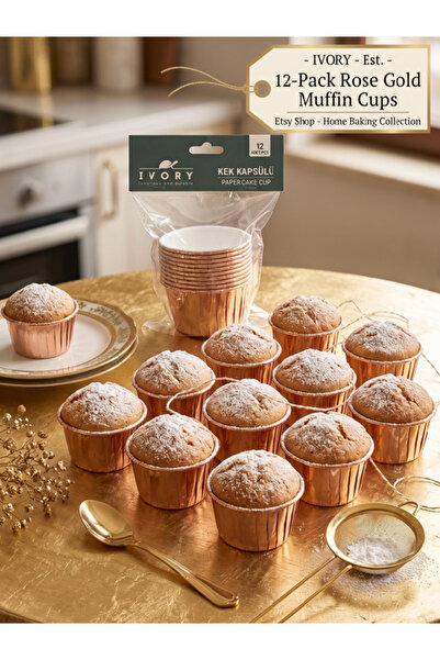 IVORY 12-Piece Muffin Cake Mold Metallic Organization Concept Cupcake Liner