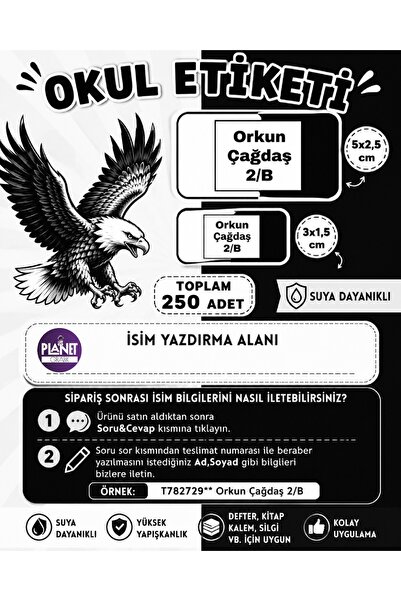 Genel Markalar Okul Etiketi Taraftar Özel Siyah Beyaz Suya Dayanıklı Yapışkan...