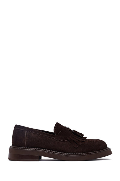 Derimod Women's Brown Tasseled Suede Leather Loafer Af450007Ds