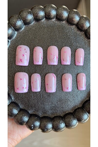 Store Jel Takma Tırnak - Pink petal French Kısa square 10'lu