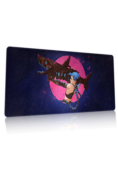 Duvarda League of Legends Jinx Gaming Oyuncu 90x40 cm Mouse Pad XL Dikişli Ka...