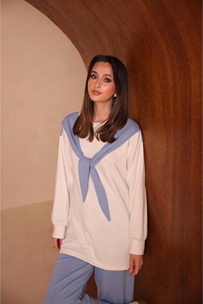 MODA ŞEHNAZ Modal Fabric Top and Bottom Set with Scarf Detail
