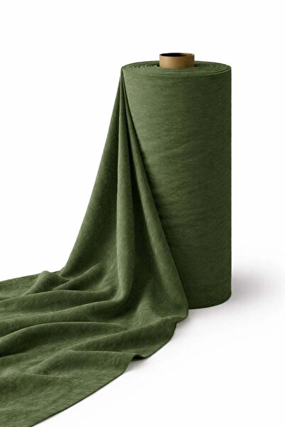 vivamaison Stonewashed Stone Washed 100% Cotton Fabric 240 cm Walnut Green