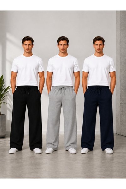 BERYY MODA Set de trei pantaloni de trening supradimensionați pentru bărbați,...
