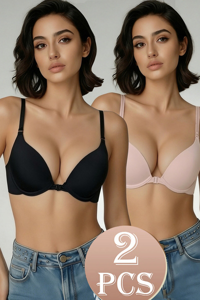 Generic Brand 2PCS Front breasted bra, women's gathering bra, solid color, se...