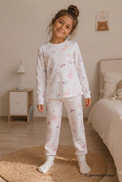 Pina Kids Κοριτσίστικη Πιτζάμα Νέας Σεζόν με Βαμβακερά Σχέδια TKM1021