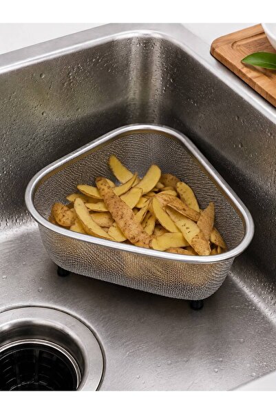 QesQin Lavabo İçi Köşelik Süzgeç Sepeti Paslanmaz Çelik Fileli Köşe Süzgeç
