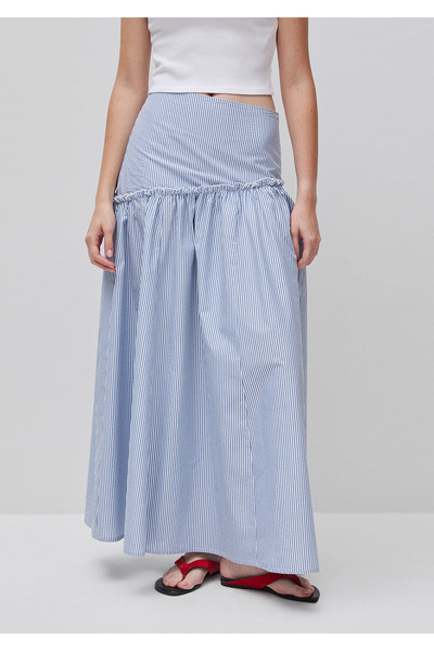 United Colors of Benetton Women's Light Blue Cotton Blend Striped Skirt with ...