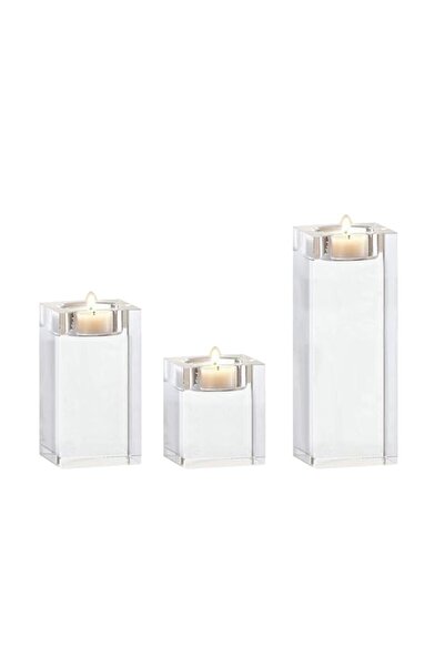 Generic Brand 3 Pcs Clear Crystal Candle Holders Set, 3", 4.7", 6.3" Square T...