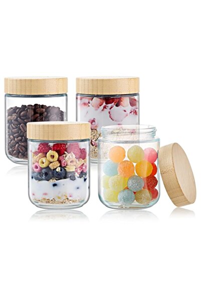 Generic Overnight Oats Jars with Bamboo Lids, 16oz Airtight Glass Jars Canist...