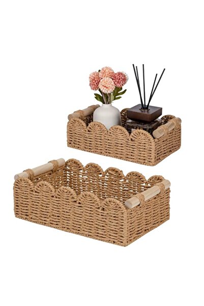 Generic YelaJoy Cube and Paper Rope Scalloped Edge Decor Baskets for Home, Li...