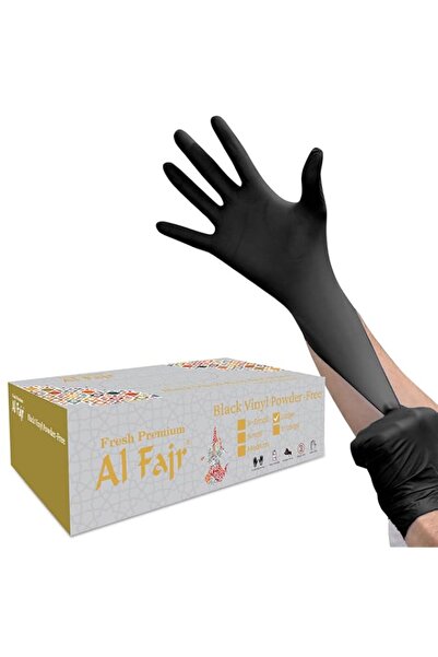 Generic Al Fajr 100 Pieces Black Vinyl Disposable Gloves - Latex-Free, Powder...