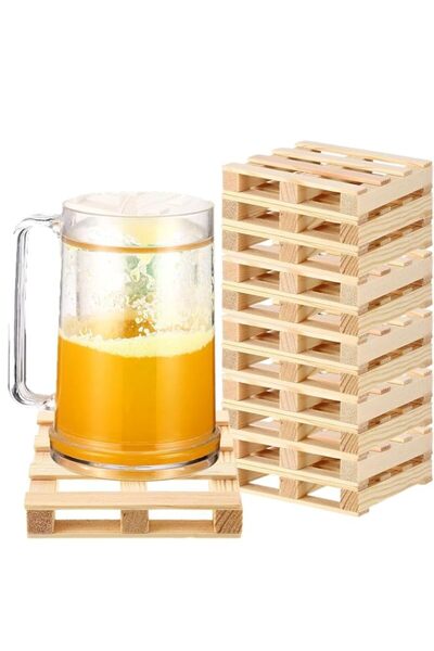 Generic 12 Pcs Mini Wooden Pallet Coasters Set, Rustic Square Wood Coasters f...