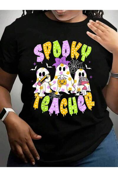 9JY Spooky Teacher Funny Ghost Trick Or Teach Happy Halloween Black Graphic T...