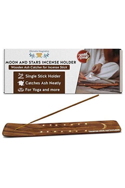 Generic Brand Moon and Stars Incense Holder - Wooden Ash Catcher with Celesti...