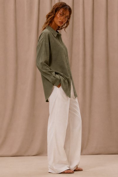 BLUE STREET Breathable Regular Muslin Fabric Long Sleeve Collared Men's Shirt - Khaki