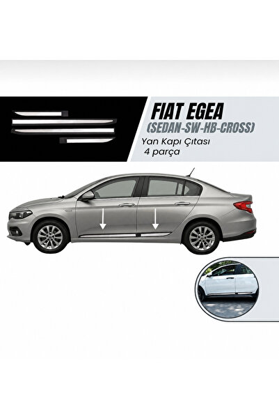 CarEste Fiat Egea Yan Kapı Çıtası Krom 4 Parça Sedan SW HB Cross Uyumlu