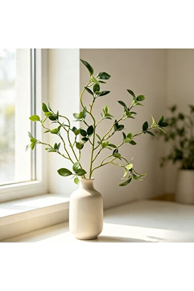 idei Ramură decorativă artificială cu frunze verzi realiste 64 cm, tulpină fl...